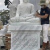 Tượng phật thích ca ngồi  đá trắng nguyên khối  Tượng cao 103cm x 81 x 52 (cm), đế cao 81cm x 85 x 55 (cm) T271
