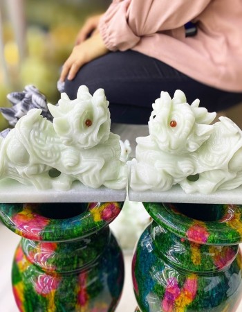 Cặp tỳ hưu đá trắng xanh 15cm T014