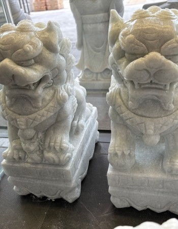 Cặp kỳ lân đá trắng nguyên khối cao 42cm dài 28cm ngang 16cm T067