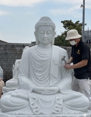 Tượng phật thích ca ngồi đá trắng nguyên khối  1.5m ngang 92cm sâu 60cm T269