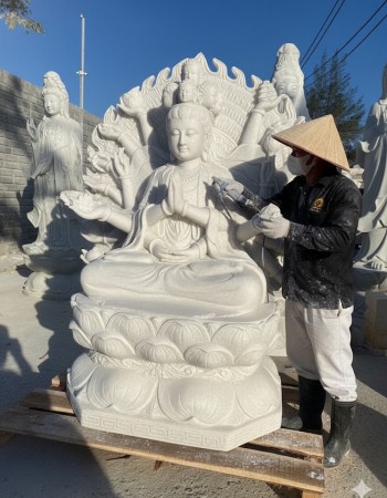 Tượng phật bà quan âm đá trắng nguyên khối cao 1.2m T258
