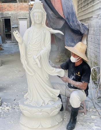 Tượng phật bà quan âm đá trắng nguyên khối cao 1.5m T255