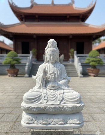 Tượng phật bà quan âm đá trắng nguyên khối cao 80cm T254