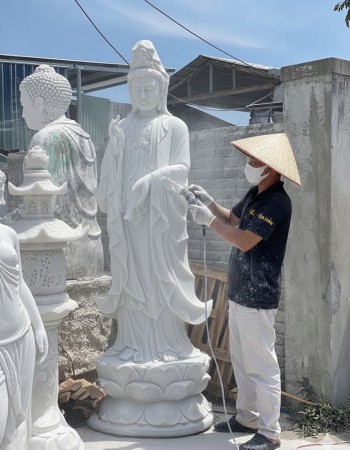 Tượng phật bà quan âm đá trắng nguyên khối cao 2.68m T253