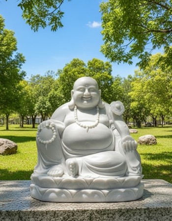 Tượng phật di lặc đá trắng nguyên khối cao 1,73m T197