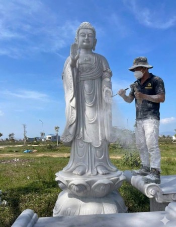 Tượng phật thích ca đá trắng nguyên khối Cao 2M ngang 70Cm dài 70Cm T139