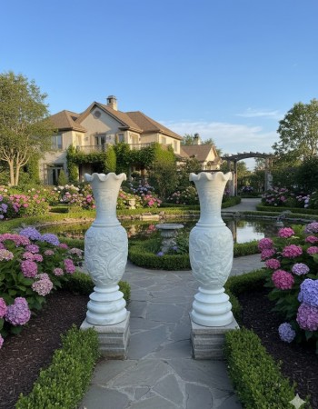 Cặp lục bình đá trắng nguyên khối Cao 1.8M -bụng 60Cm T158