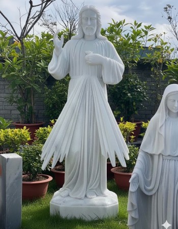 Tượng Chúa Giêsu Lòng Thương Xót đá trắng cao 2m2 T204
