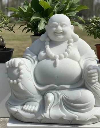 Tượng di lặc đá trắng nguyên khối cao 90cm T228