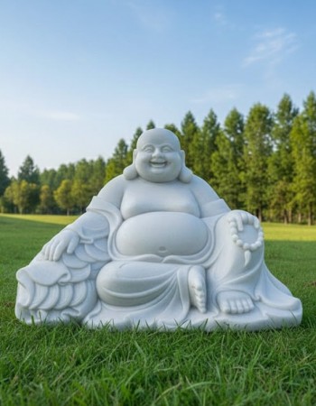 Tượng di lặc đá trắng nguyên khối cao cấp cao 80cm - ngang 1m1 T226