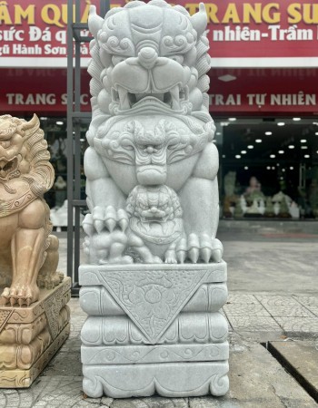 Cặp kỳ lân đá trắng nguyên khối cao 1M70 T045