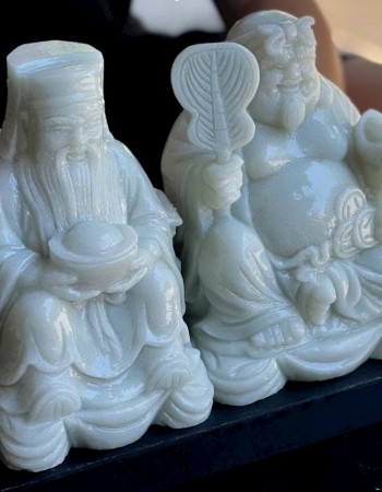 Bộ 2 ông thần tài thổ địa đá trắng nguyên khối cao 20cm T094