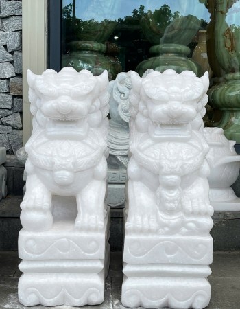 Cặp kỳ lân đá trắng cao 62cm ngang 22cm dài 38cm T096