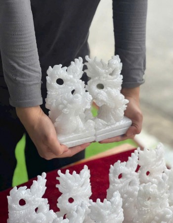 Cặp rồng đá trắng cao 15cm gia tăng quyền lực cho gia chủ T100