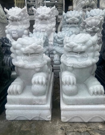 Cặp kỳ lân đá trắng nguyên khối cao 47cm T108