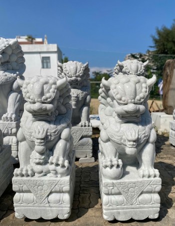 Cặp kỳ lân đá trắng nguyên khối cao 1m15, ngang 46cm, dài 60cm T022