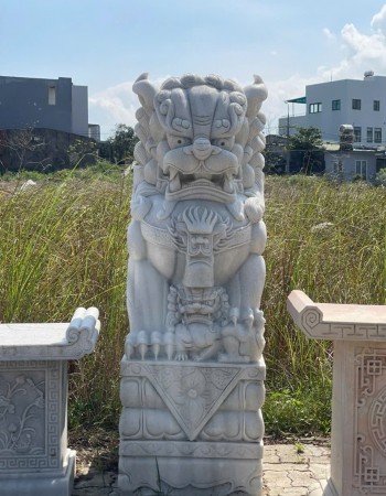 Cặp kỳ lân đá trắng nguyên khối cao 1m8 - ngang 60cm - dài 98cm T106