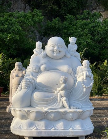 Tượng di lặc đá trắng nguyên khối cao 2.1m, ngang1.6m, dài 1.3m T115