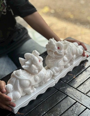 Cặp tỳ hưu đá trắng ngang 10cm T013