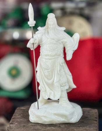 Tượng quan công đá trắng nguyên khối cao 30cm  T128