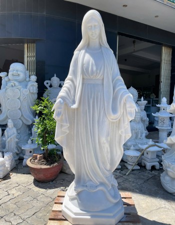 Tượng đức mẹ ban ơn đá trắng nguyên khối cao 2m -ngang 80cm T137
