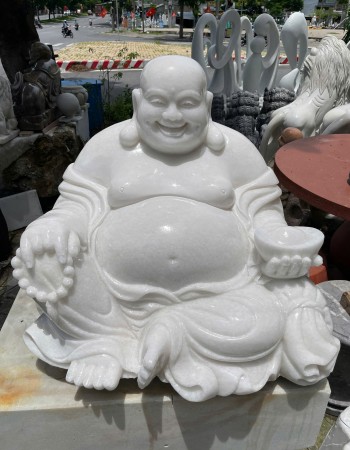 Tượng di lặc đá  trắng nguyên khối dài 70cm - cao 60cm  T136