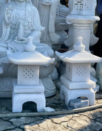 Cặp chân đèn đá trắng nguyên khối cao 55cm ngang 30cm T131