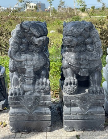 Cặp kỳ lân đá cẩm vân nguyên khối Cao 1.1m -ngang 40cm dài 60cm T168