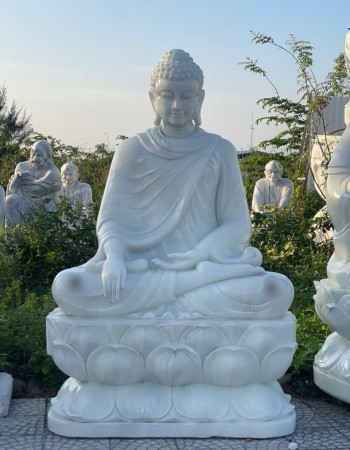 Tượng phật thích ca đá trắng nguyên khối cao 1.8m ngang 1.1m dài 80cm  T129