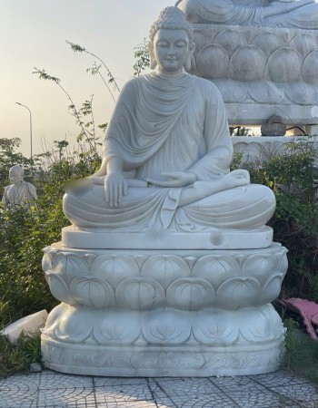 Tượng phật thích ca đá trắng nguyên khối cao 2.2m - ngang 1.5m dài 1.05m T215