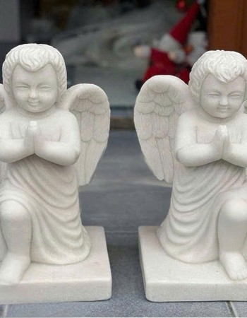 Cặp tượng thiên thần quỳ gối đá trắng cao 40cm T186