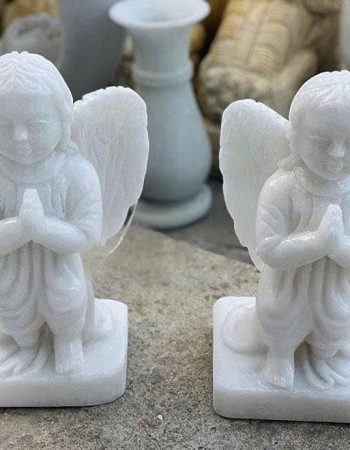 Tượng thiên thần cầu nguyện đá trắng cao 30cm T177