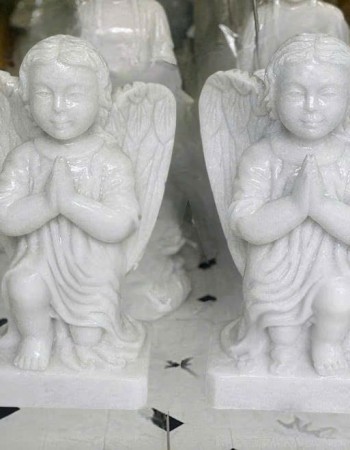 Tượng thiên thần cầu nguyện đá trắng cao 40cm T176