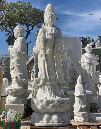 Tượng quan âm đá trắng tự nhiên đem lại bình an và may mắn cao 2m T241