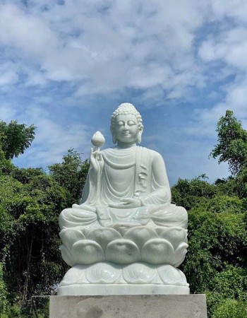 Tượng phật thích ca ngồi đá trắng nguyên khối ca0 1.5m T272