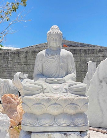 Tượng phật thích ca ngồi đá trắng nguyên khối  cao 1,8m x 1,1m x 80cm T273