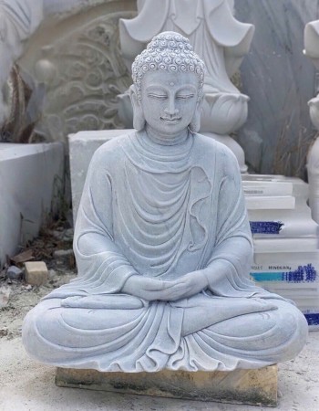 Tượng phật thích ca ngồi đá trắng nguyên khối cao 60cm T274