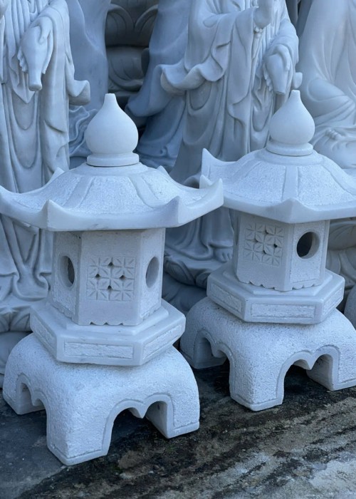 Cặp chân đèn đá trắng nguyên khối cao cao 50cm ngang 26cm T133