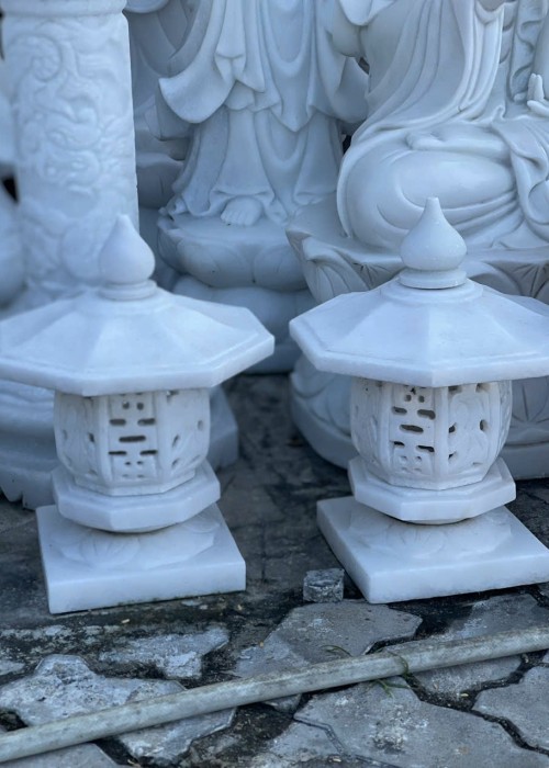 Cặp chân đèn đá trắng nguyên khối cao 45cm ngang 30cm  T132