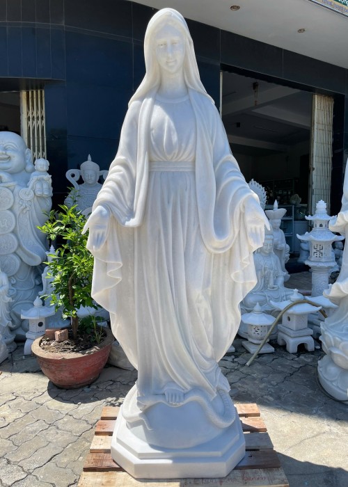 Tượng đức mẹ Maria đá trắng cao 1m T210