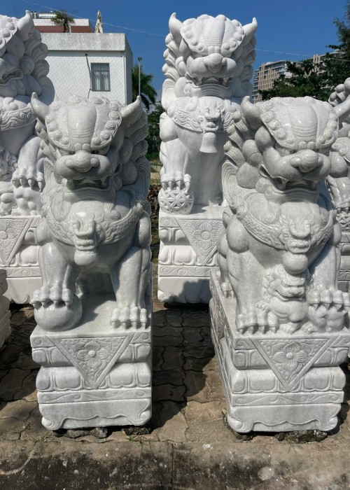 Cặp kỳ lân đá trắng nguyên khối cao 1m2 dài 43cm rộng 70cm T009