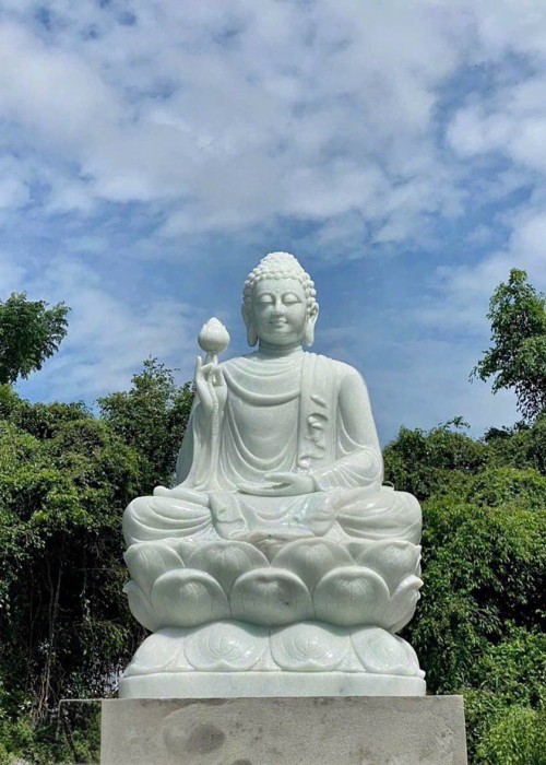 Tượng phật thích ca ngồi đá trắng nguyên khối ca0 1.5m T272